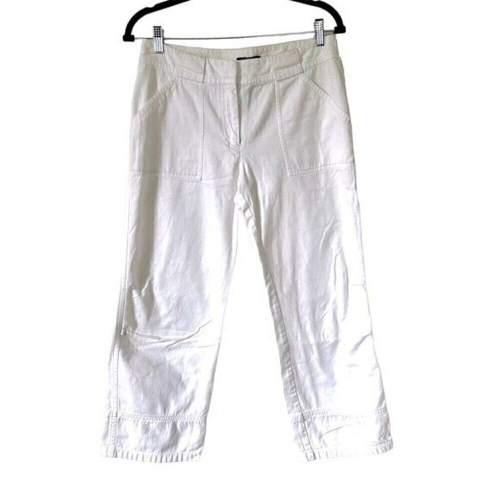 Kenneth Cole New York Womens White Cotton Utility Crop Pants Size 8 Patch Pocket